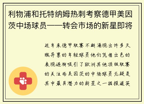 利物浦和托特纳姆热刺考察德甲美因茨中场球员——转会市场的新星即将登场？